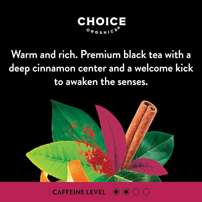 Choice Organics - Organic Spicy Cinnamon Chai Tea (6 Pack) - Rainforest Alliance - Contains Caffeine - 96 Organic Black Tea Bags
