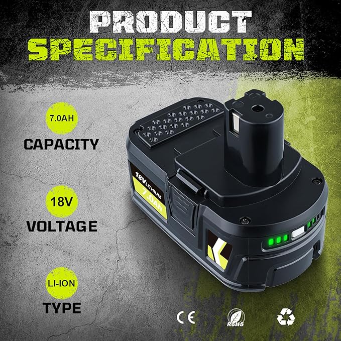 2Pack 7.0Ah P108 18V Repalcement for Ryobi 18V Lithium Battery P102 P103 P105 P107 P108 P109 Compatible with Ryobi Battery Cordless Tools