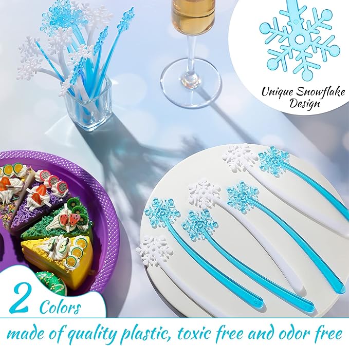Meanplan 200 Pieces Christmas Coffee Stirrers Plastic Snowflake Swizzle Sticks Hot Cocoa Bar Stirrers Drink Cocktail Stirrers for Hot Cocoa Bar Christmas Winter Party Supplies