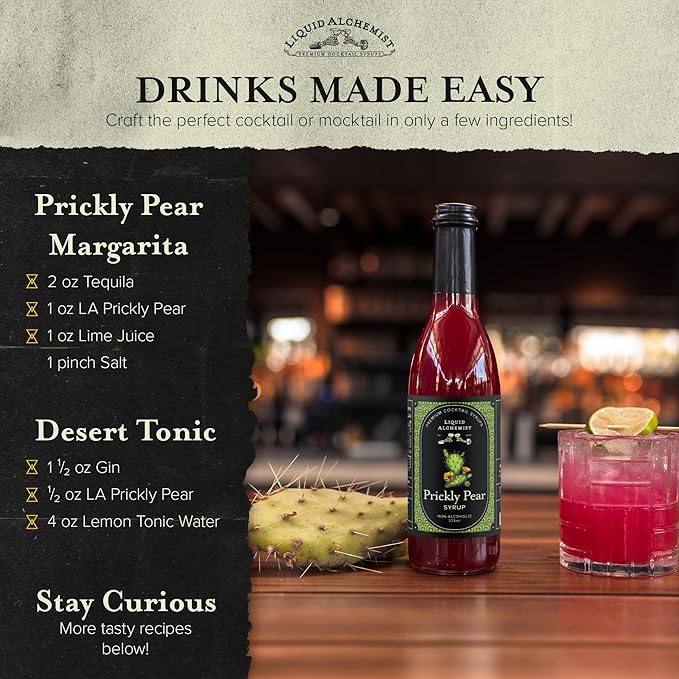 Liquid Alchemist Prickly Pear Syrup for Cocktails - Real Ingredients Make our Prickly Pear Puree a Perfect Margarita Mix - Our Vegan Drink Syrups are Non-GMO & Last up to 2 Years (12.7 oz)