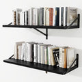 Deep Wall Shelves 36"W x 12"D Engineered Wood Floating Shelves for Wall, Sturdy Metal Bracket Bookshelves Home Decor Storage for Living Room Bedroom Bathroom Kitchen, Set of 2, Black Finish