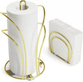 SZQINJI Paper Towel Holder Countertop, Gold Paper Towel Roll Holder with Weighted Base 4 Suction Cups and Paper Napkin Holder Set, Standing Paper Towel Holder for Kitchen Dining Table Picnic