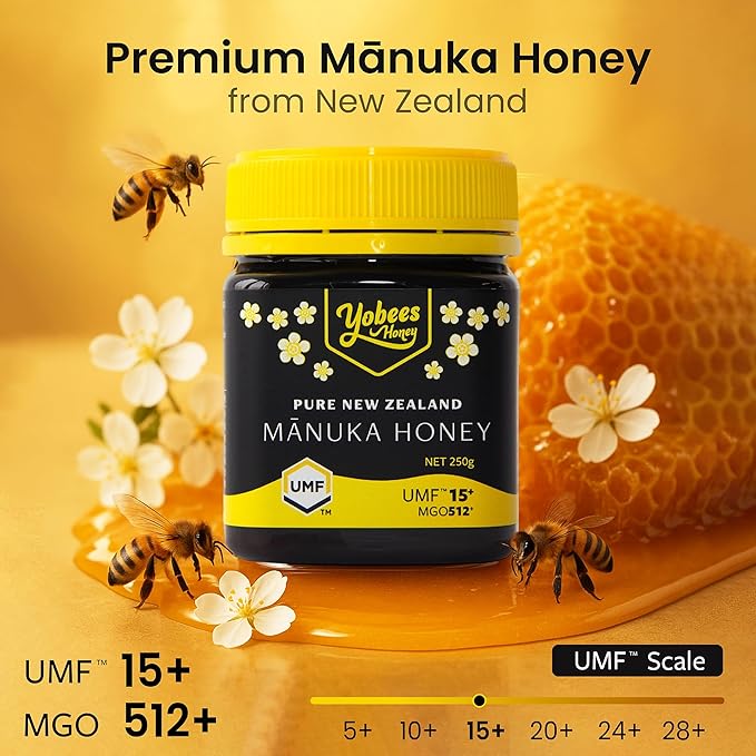 Yobees Honey Raw and unpasteurized New Zealand Manuka Honey Organic | MGO 512+ / Certified UMF 15+ | 8.8oz