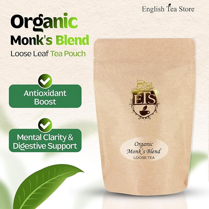 English Tea Store - Monk's Blend Loose Leaf Black Tea Organic | Pomegranate & Vanilla Flavor | USDA Organic | Natural Flavor Loose Leaf Tea | Fruity Black Tea | GMO-Free | 16oz Pouch