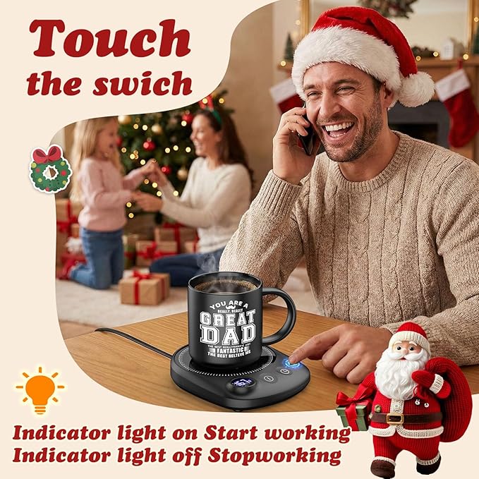 Coffee Mug Warmer - Fastest Heating & Highest Temperature, Coffee Cup Warmer for Desk Auto Shut Off, 4 Temp Settings & 1-12H Timer, Smart Electric Beverage Warme (Cup Warmer Set for dad)