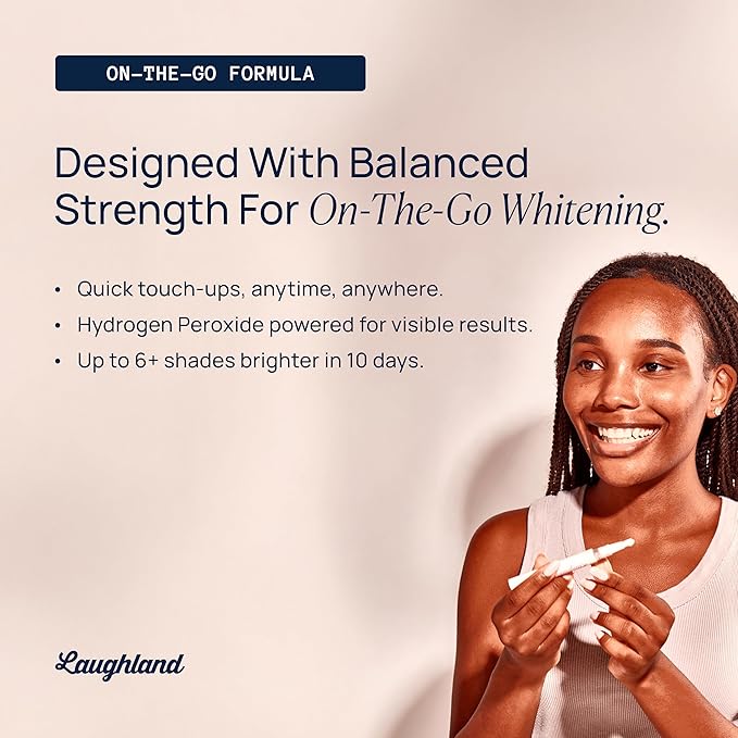 Laughland Everyday to Go Whitening Teeth Pen, Formula with 8% Hydrogen Peroxide, Glycerin, Aloe Vera & Mint, Gentle on Sensitive Teeth, at Home Dental Care, Travel Friendly, 6 Treatments
