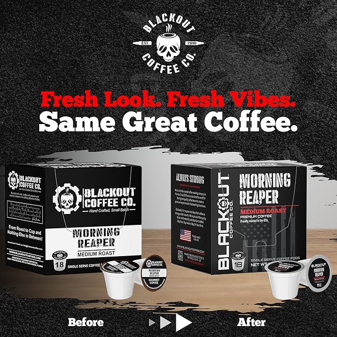 Blackout Coffee Morning Reaper Coffee pods – Medium Roast Coffee Pods, Bold & Smooth Flavor, Aromatic – 18 Count.
