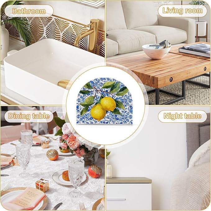 Lemon Tile Blue Napkin Holder for Table Paper Cocktail Napkin Holders for Kitchen Dinning Acrylic Dinner Napkin Dispenser for Dinner Home Decor Bar 2 Pack