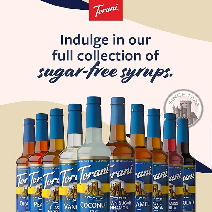 Torani Sugar Free Coffee Syrup, Vanilla Flavored Syrup for Drinks, Zero Calorie, Pump Included, 25.4 Fl Oz