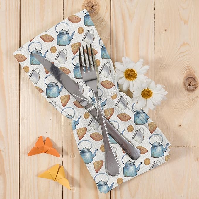 Spring Floral Teacups Kitchen Dish Towels, Coffee Cup Kitchen Decor, Retro French Garden Tea Lover Gifts, Vintage Roses Flower Hand Towels Kitchen Tea Towels Decorations, 16x24inch
