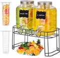 1 Gallon Glass Drink Dispensers for Parties, 2PACK Beverage Dispenser with Stand, Fruit Infuser and Stainless Steel Spigot 100% Leakproof, Beverage Dispenser for Lemonade Sun Tea