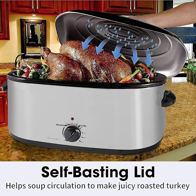 Sunvivi 22 quart Electric Roaster with Removable Pan, 26 lb Electric Turkey Roaster Oven with Visible & Self-Basting Lid,Large Roaster with Removable Pot and Cool-Touch Handles