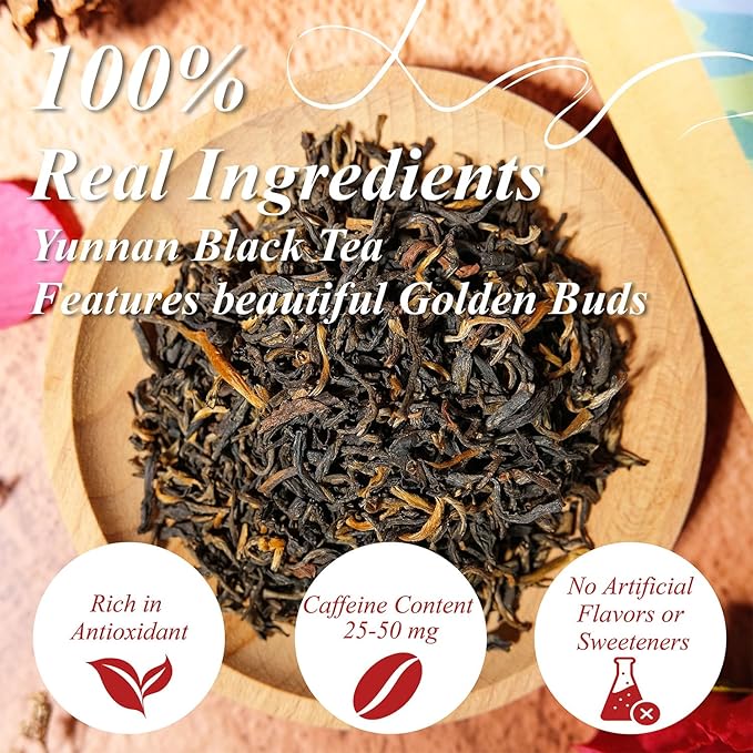 WT WEETEE Yunnan Black Tea Loose Leaf 228g, 110+ Servings Chinese Dianhong Loose Tea, Honey Aroma, Full Bodied, Mellow & Smooth, Energizing & Caffeinated