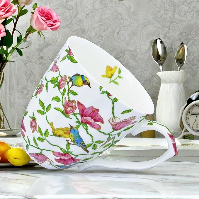 13oz Bone China Floral Mug Bone China Coffee Mugs Bone Teacup Christmas Mugs Birthday Gifts for Women Mom Friends Coworker