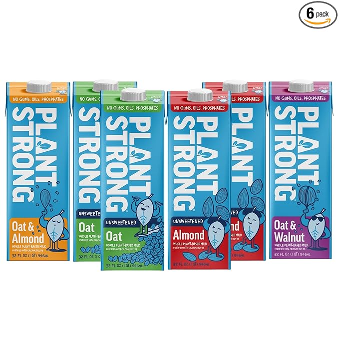 PLANTSTRONG Plant-Based Milks – Non-GMO, Plant-Based, Vegan, Gluten-Free, Dairy-Free, Lactose-Free, Shelf-Stable, No Gums or Oils (Pack of 6 (32 Fl. Oz.), Variety Pack)