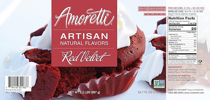 Amoretti - Natural Red Velvet Artisan Flavor Paste, 8 oz, Perfect For Ice Cream, Beverages, Cakes, and more, Preservative Free, Vegan, Gluten Free, No Artificial Sweeteners, Highly Concentrated