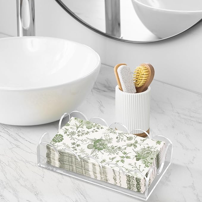 Clear Acrylic Napkin Holder for Table, Elegant Non-Slip Guest Towel Tray for Bathroom, Waterproof Vertical Tissue Dispenser for Kitchen, Dining, Bar, Office or Restaurant Square with rounded corners