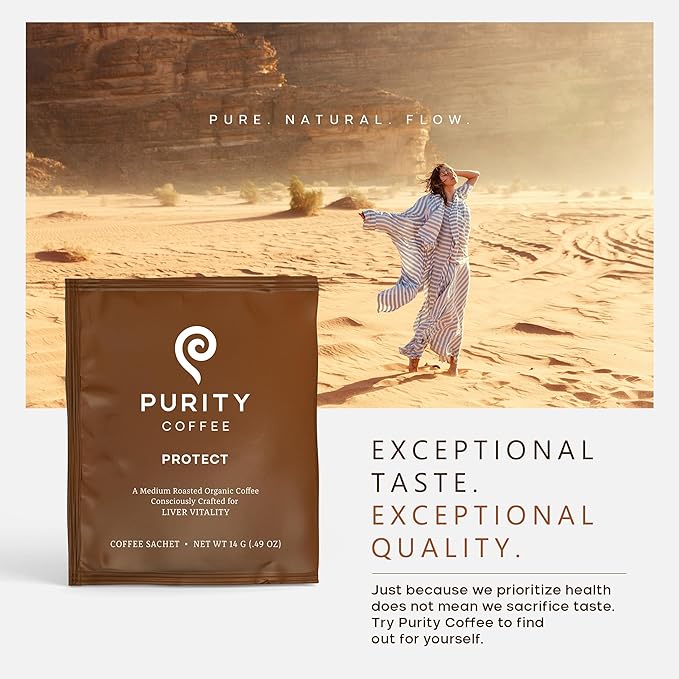 Purity Coffee PROTECT Highest Antioxidant Light-Medium Roast - USDA Certified Organic Specialty Grade Arabica Single-Serve Packets - Third Party Tested for Mold, Mycotoxins, Pesticides - 5 ct Box