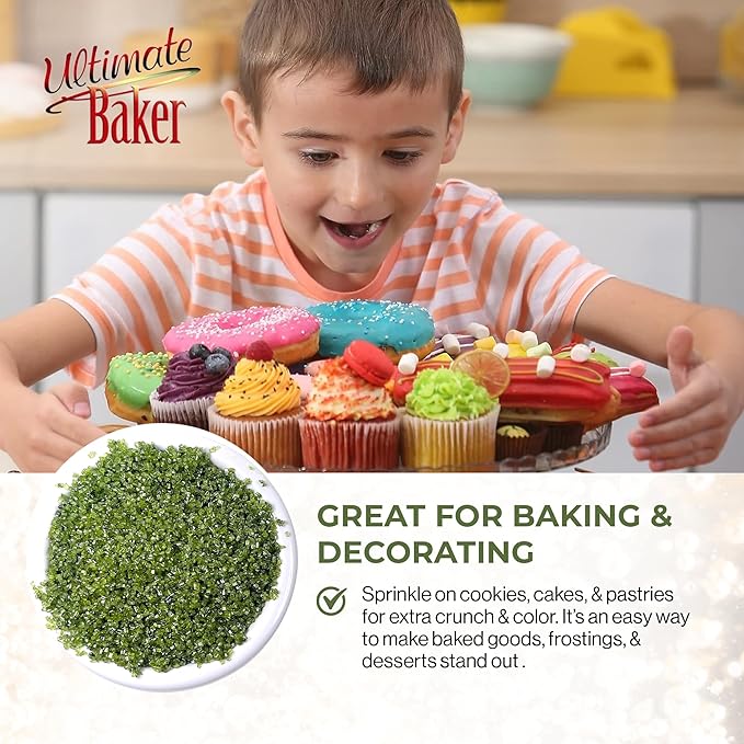 Ultimate Baker - Sanding Sugar, Holly Green - Vibrant, Naturally Colored Baking & Decorating Sugar, Perfect for Sprinkling on Cakes, Desserts & Confections, Medium Crystal - 8oz