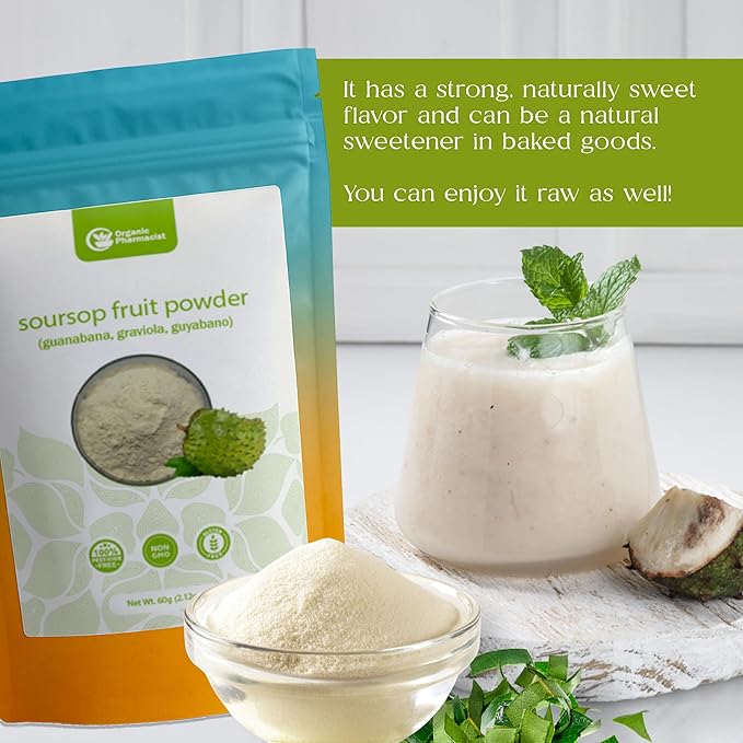 Organic Pharmacist Soursop Fruit Powder, Graviola, Guanabana Powder, Guyabano, Soursop Bitters, Encourages Gut Health & Immune Support, Teas, Juices and Smoothies
