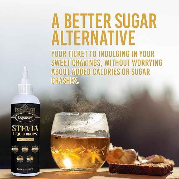 tejonova Stevia Liquid Drops, 2 fl oz, Zero Calorie Stevia Liquid Sweetener from Pure Stevia Extract, Stevia Sweetener for Drinks, Treats, No Sugar Liquid Stevia Drops, Keto Sweetener, No Aftertaste