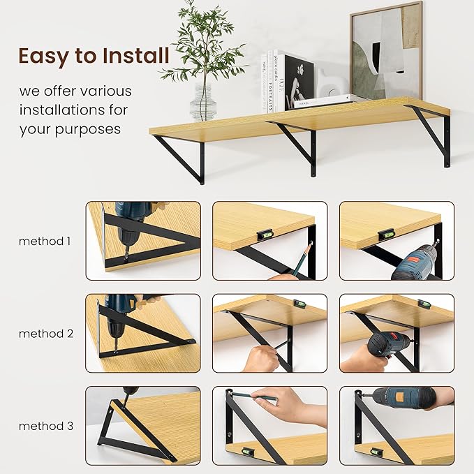 Axeman Deep Floating Shelves for Wall - 24 Inch Wide x 10 Inch Deep Floating Shelves Set of 2 -Oak Wide Wall Shelves for Living Room Bathroom Bedroom