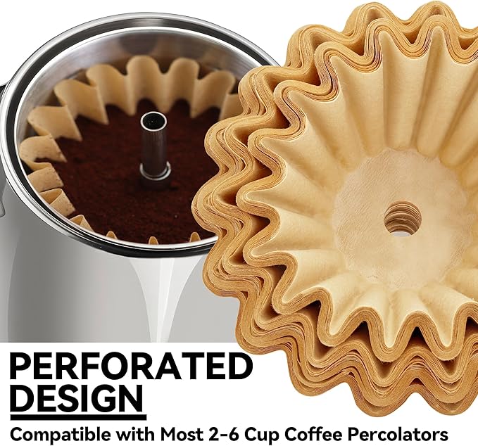 Percolator Coffee Filters Compatible with Farberware Coffee Percolator, 150 Pcs Disposable Perforated Filters for Farberware FCP240 Yosemite Coletti Bozeman 6/9 Cup Elite Gourmet 6 Cup