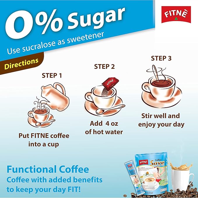 FITNE Instant 3 In 1 Coffee Packets Mix With Herbs Cinnamon Garcinia Safflower Spice Latte Smooth Blend No Sugar Sucralose Sweetener, 10 Sachets