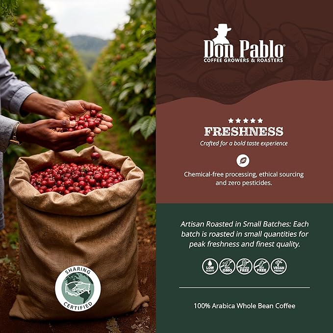 Don Pablo Colombian Supremo - Limited Edition Dark Roast Gourmet Coffee, 100% Arabica Whole Bean, Non-GMO, Low Acidity, 2 Pound (2 lb) Bag