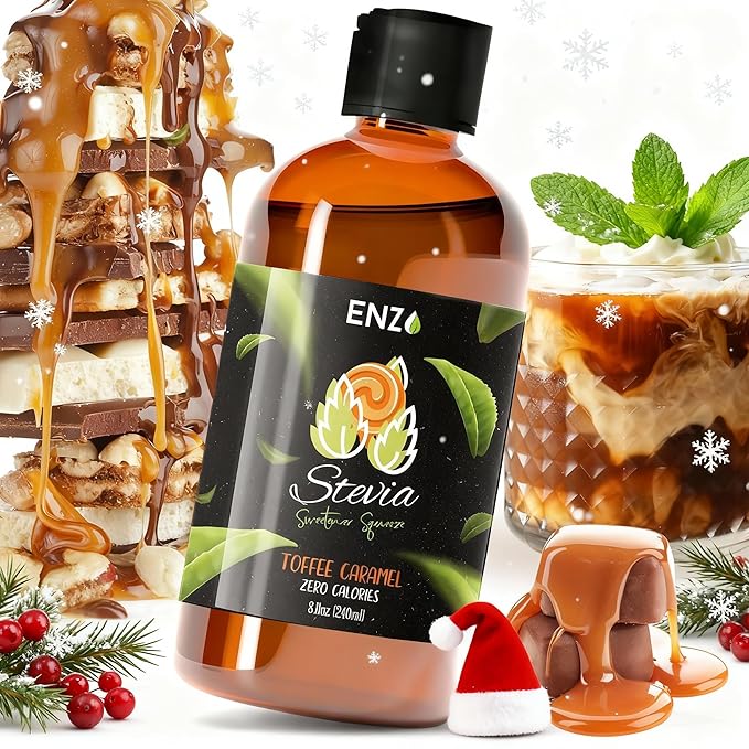 Enzo Liquid Stevia Drops Our Zero Calories Sweetener (8oz - 1600 Servings/Bottle) - Toffee Caramel - All Natural flavoring with No Artificial Additives & Filler Ingredient