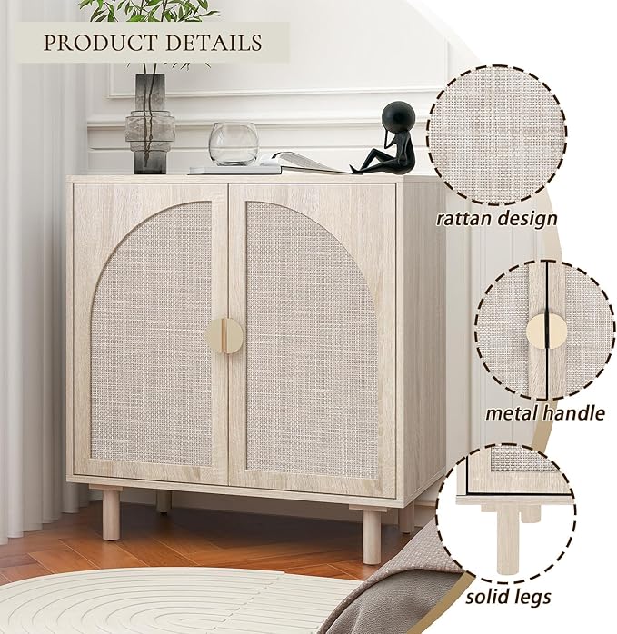 2-Door Storage Cabinet with Textured Woven Doors, Modern Sideboard Buffet for Small Spaces & Apartments, Accent Cabinet with Adjustable Shelf for Moving Season for Living Dining Room