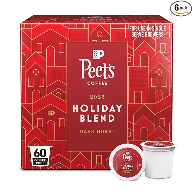 Peet's Coffee, Dark Roast Keurig K-Cup Pods - Holiday Blend 60 Count (6 Boxes of 10 K-Cup Pods)