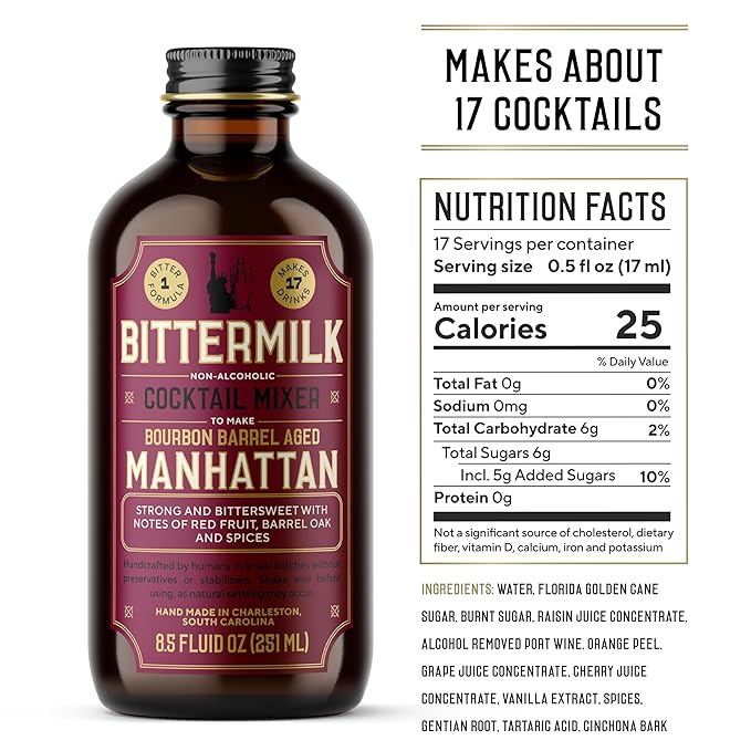 Bittermilk Bourbon Barrel Aged Manhattan Mix - All Natural Handcrafted Cocktail Mixer - Manhattan Cocktail Mix - Just Add Whiskey, Makes 17 Cocktails