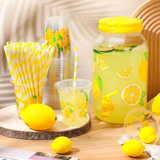 Havawish 2 Pcs 1 Gallon Plastic Beverage Dispenser with Spigot Clear Summer Kitchen Fridge Drink Dispenser for Parties Lemonade Juice Tea Beer Cold Water(Yellow,Circular Column)