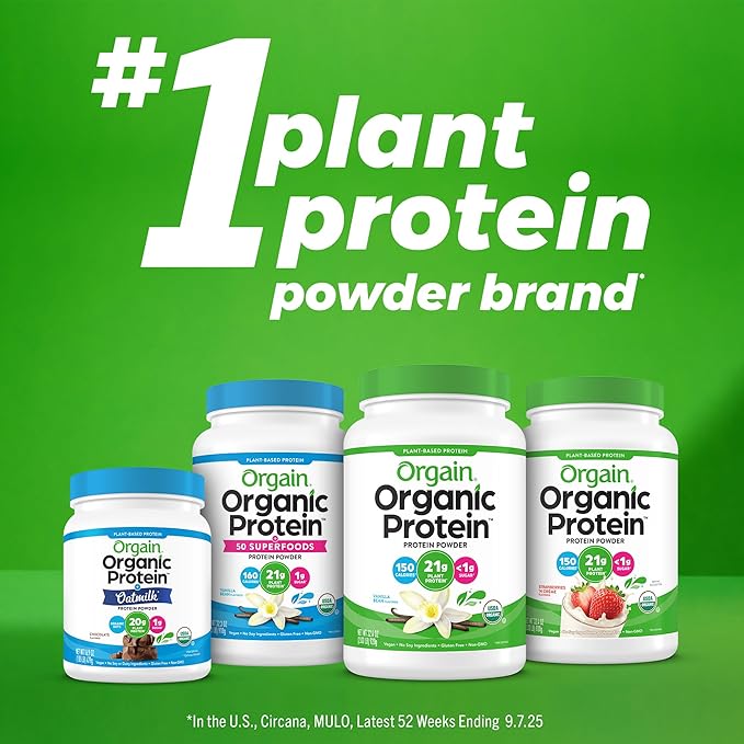 Orgain Organic Vegan Protein Powder + Oat Milk, Chocolate - 20g Plant Based Protein, Gluten Free, No Dairy, Soy or Lactose Ingredients, Low Sugar, Non-GMO, Kosher, For Shakes & Smoothies - 1.05lb