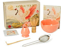 Matcha Whisk Set, Ceramic Bowl with Spout, Bamboo Whisk, Ceremonial Matcha Powder, Recipe Guide, Sifter, Holder, Scoop, Matcha Kit for Tea Lovers, Gift Box (Salmon Pink)