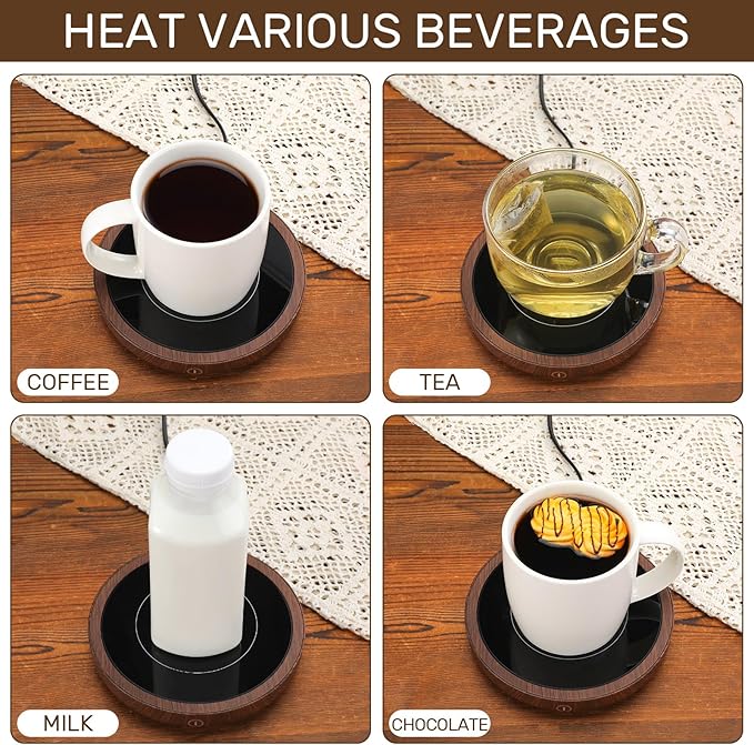 2 Pack Coffee Mug Warmer, Cup Warmer for Hot Drinks, 36w Heating Plate with 4h Auto Shut Off, 3-Temp Settings for Chocolate Milk Tea Beverage Jar Candle Warmer Home Office Desk(Wood Color)
