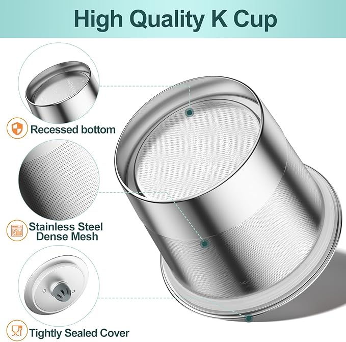 RETHONE K Cup Reusable Coffee Pods, Stainless Steel Reusable K Cups Compatible with Keurig 1.0 & 2.0 Coffee Machines Brewers Refillable K Cups (1 Pack)