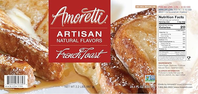 Amoretti - Natural French Toast Artisan Flavor Paste, 8 oz, Perfect For Ice Cream, Beverages, Cakes, and more, Preservative Free, Vegan, Gluten Free, No Artificial Sweeteners, Concentrated