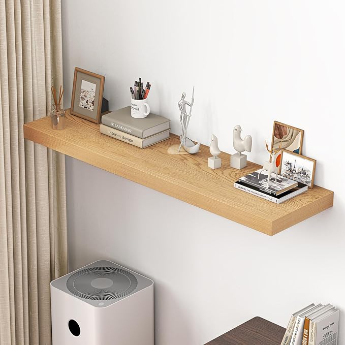 Dreamland 55" Floating Shelves for Wall, 12" Deep Thicker Oak Floating Shelves, Wall-Mounted Shelves for Bedroom, Living Room, Kitchen, Bathroom - Set of 1