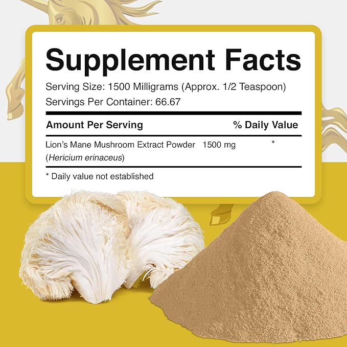Addictive Wellness Lions Mane Supplement Powder, Premium Quality Lions Mane Mushroom Powder Dual-Extract Nootropic, Sugar Free, Vegan & Paleo Lion's Mane Mushroom Supplement - 1500 mg (100 Grams)
