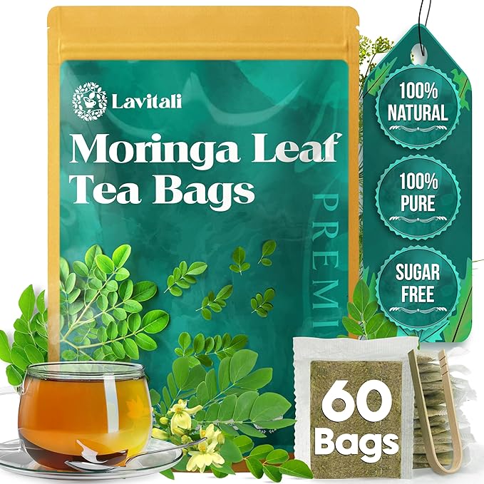Lavitali, Moringa Leaves Tea Bags | 60 bags, 100% Pure Herbal Tea | Caffeine-Free, Eco-Friendly Filter Bags | Daily Natural Botanical, Hot or Iced Herbal Infusion