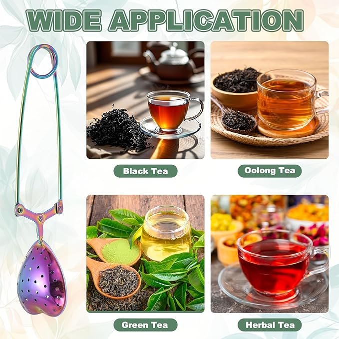 uxcell 1 Pcs Tea Infuser, Stainless Steel Loose Leaf Tea Infuser Filter for Cup and Teapot, Long Handle Tea Steeper Strainers for Tearoom Office Home, Heart Shaped Colorful