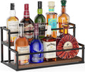 THYGIFTREE Liquor Bottle Display Shelf 2 Tier Rack Holder Bar Shelf Stand for Wine Whiskey Risers Organizer Kitchen Countertop