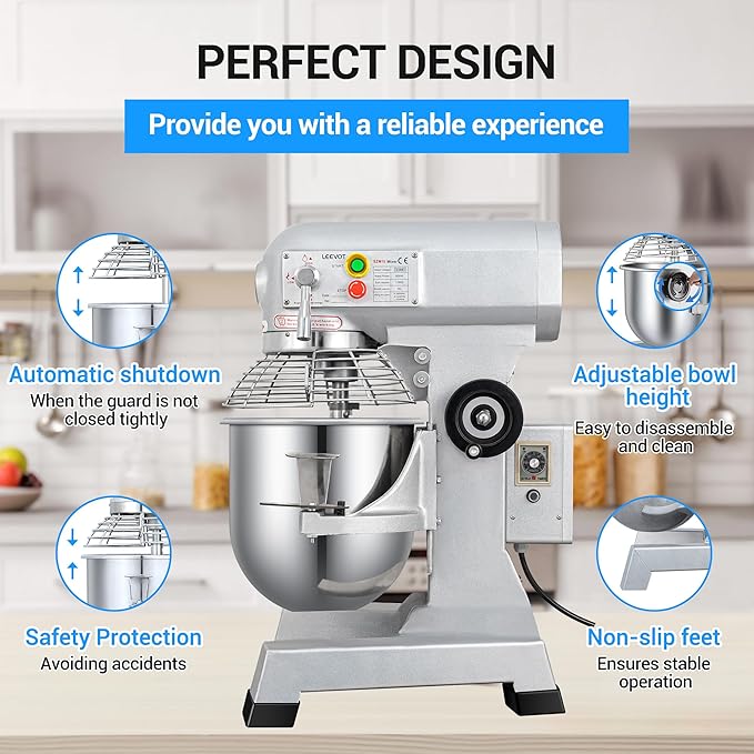 15Qt 600W Commercial Food Mixer, Commercial mixer 3 Speed Adjustable, Heavy Duty Stand Mixer with Stainless Steel Bowl for Bakery Pizzeria.