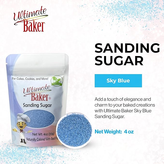 Ultimate Baker - Sanding Sugar, Sky Blue - Vibrant, Naturally Colored Baking & Decorating Sugar, Perfect for Sprinkling on Cakes, Desserts & Confections, Medium Crystal - 4oz