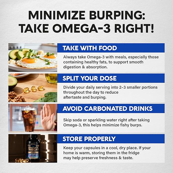 Omega 3 Fish Oil 3600 mg - Omega 3 Supplement | EPA & DHA - Heavy Metals Free - Heart, Brain & Joint Support - Purified Fish Oil for Men & Women - Lemon Flavored - Made in USA, 90 Softgels