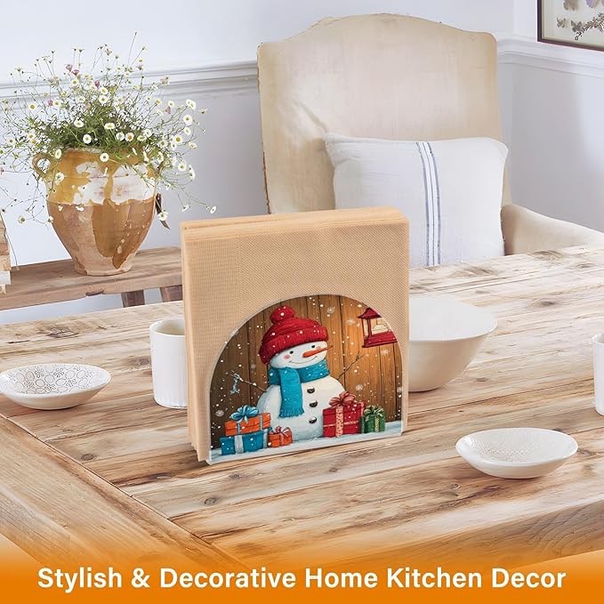 Christmas Snowman 1 Napkin Holder for Table Paper Cocktail Napkin Holders for Kitchen Dinning Acrylic Dinner Napkin Dispenser for Dinner Home Decor Bar 2 Pack