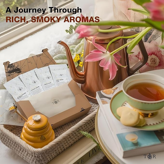Tea Runners Smoked Tea Variety Pack - Lapsang Souchong, Russian Caravan, Smoked Assam, Smoky Siberian Blend | Loose Leaf Black Teas | High Caffeine, Organic & Premium Quality | 0.75 Oz each Pack of 4