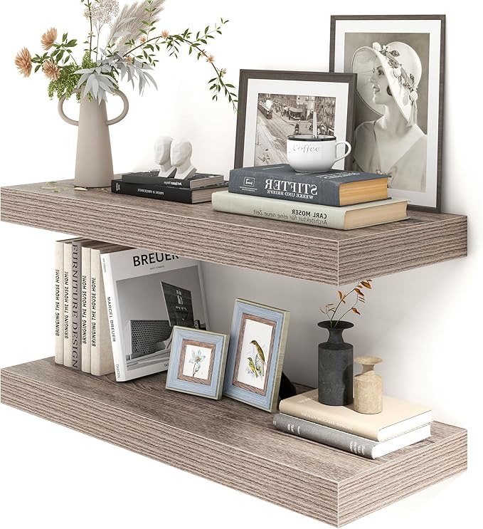 30 Inch Floating Shelves | 12 Inch Deep Grey Floating Shelves Set of 2 | 30" W x 12" D Rustic Wood Shelves for Wall | Deep Grey Shelves for Living Room Bathroom Laundry Room Kitchen